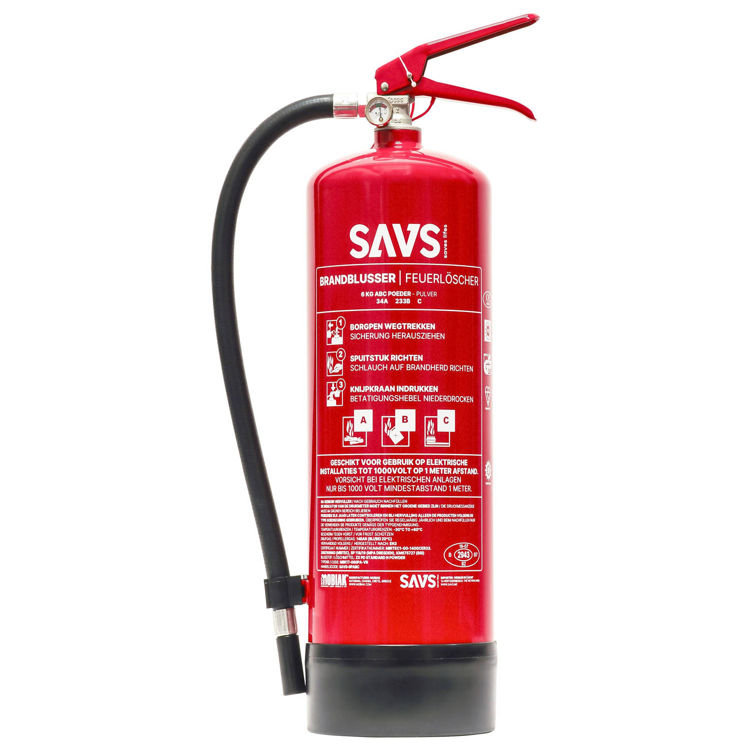 SAVS Brandblusser poeder 6 kg ABC