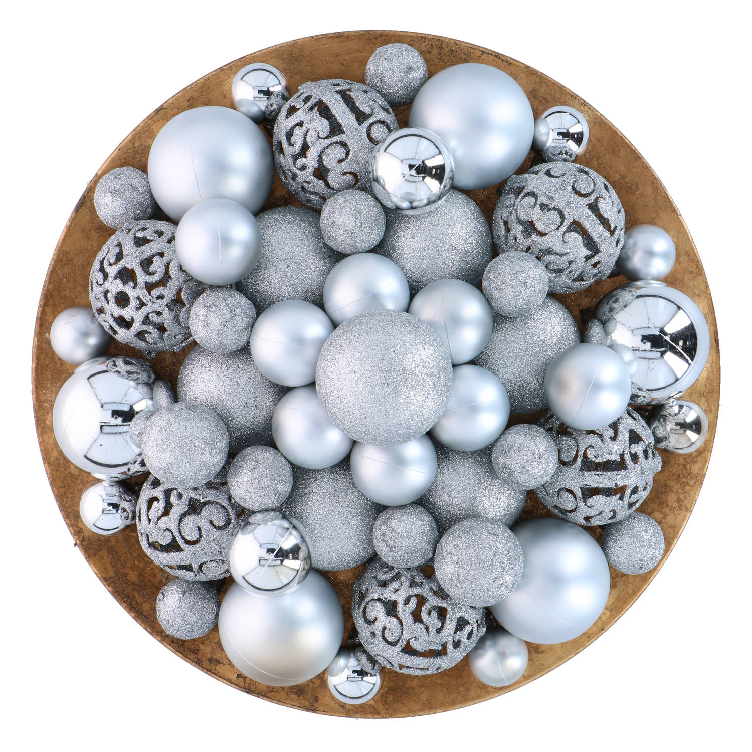 Giftsome Zilveren Kerstballen Set - 101 Kunststof Kerstballen - Incl. Zilveren Piek - Kerst Decoratie - Ø3/4/6 cm