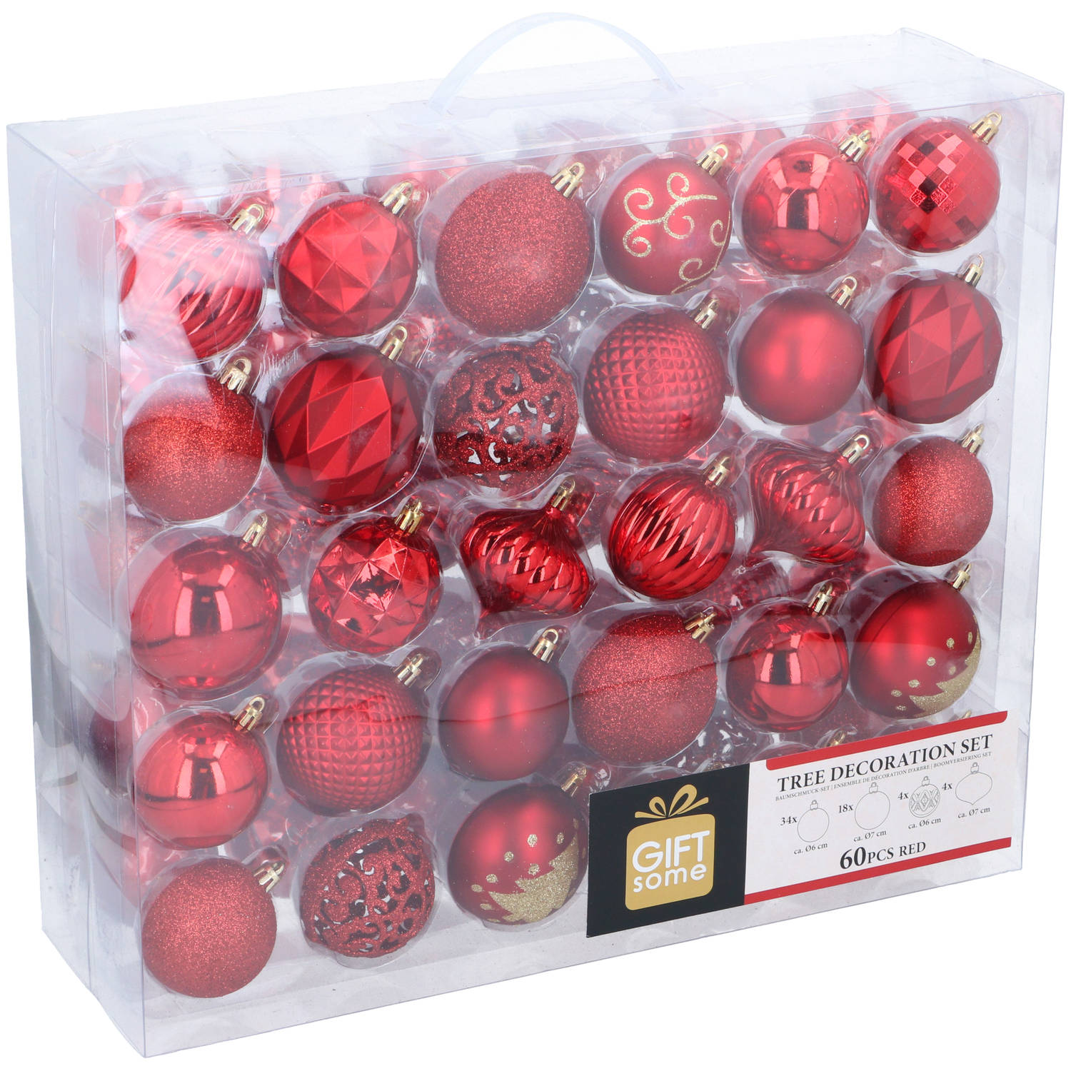 Giftsome - 60 Kerstballen - Rood - Kerstdecoratie Mix - Kerstboom Versiering - Plastic