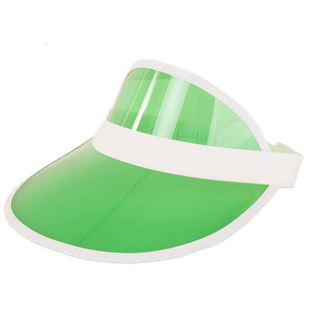 Verkleed zonneklep/sunvisor - 2x - voor volwassenen - groen/wit - Carnaval hoed - Verkleedhoofddeksels