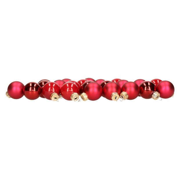 Othmar Decorations mini kerstballen van glas - 24x - rood - 2,5 cm - Kerstbal