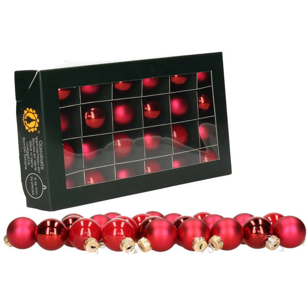 Othmar Decorations mini kerstballen van glas - 24x - rood - 2,5 cm - Kerstbal