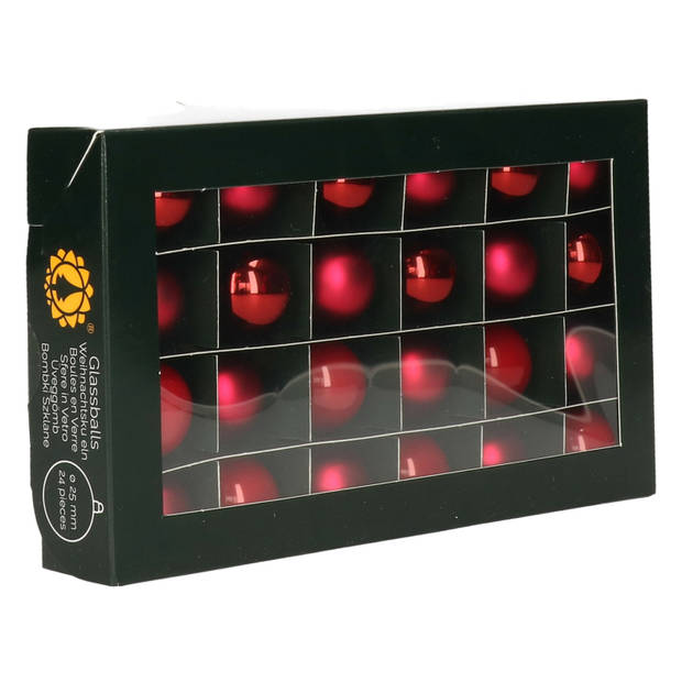 Othmar Decorations mini kerstballen van glas - 24x - rood - 2,5 cm - Kerstbal