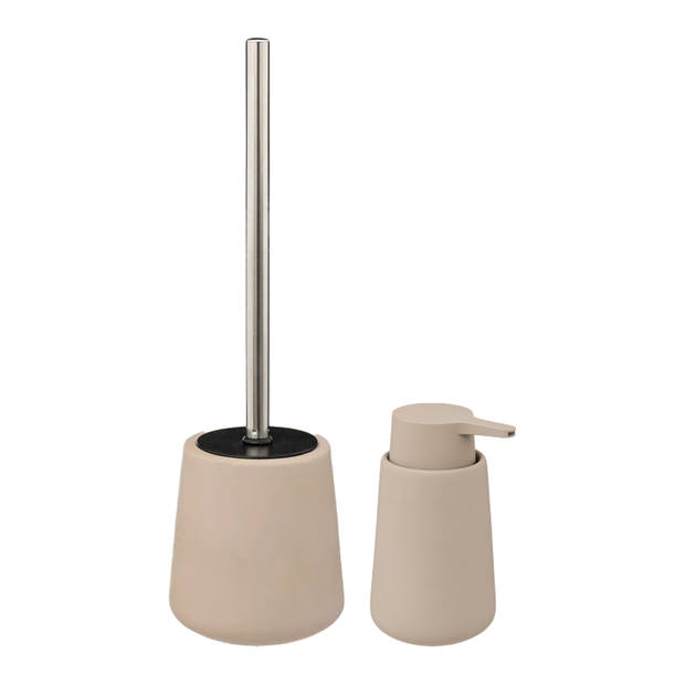 5Five Badkamer accessoires set - beige - zeeppompje en wc-borstel - Badkameraccessoireset