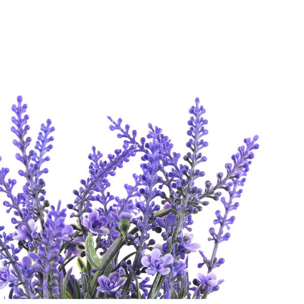 Items Lavendel bloemen kunstplant in bloempot - 2x - paarse bloemen - 15 x 27 cm - bloemstukje - Kunstplanten