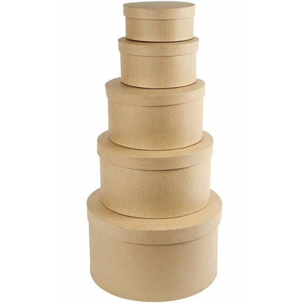 6x stuks ronde bruine hobby opslag dozen set in 2-formaten - Hobbydecoratieobject