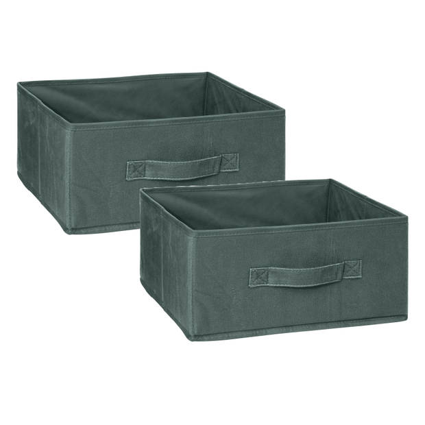 5Five Opbergmand/kastmand - 2x - vakkenkast - 14 liter - groen - 31 x 31 x 15 cm - Opbergmanden