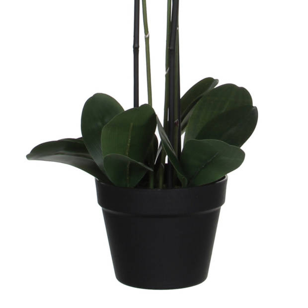 Orchidee kunstplant roze - 75 cm - inclusief bloempot zwart glans - Kunstplanten