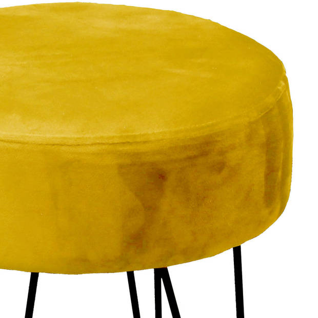 Unique Living - velvet kruk Davy - oker geel - metaal/stof - 35 x 40 cm - Krukjes