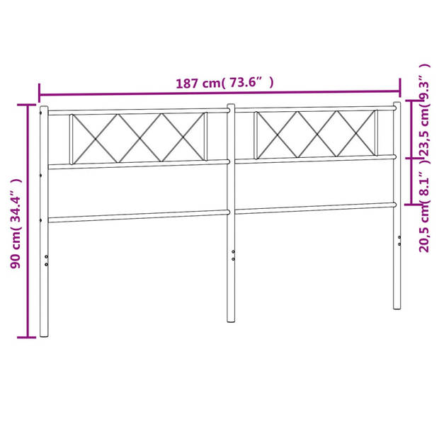 vidaXL Hoofdbord 180 cm metaal zwart