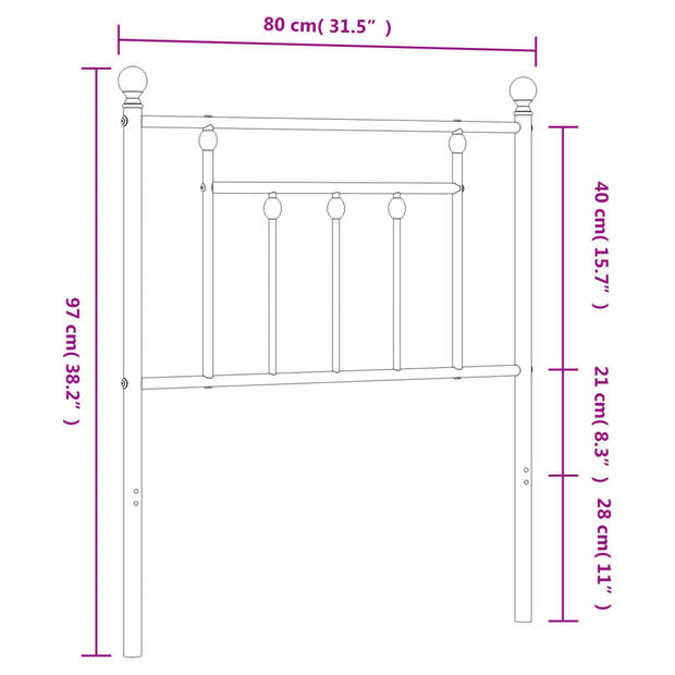 vidaXL Hoofdbord 75 cm metaal zwart