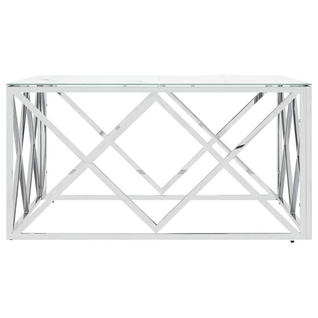vidaXL Salontafel 80x80x40 cm roestvrij staal en glas zilverkleurig