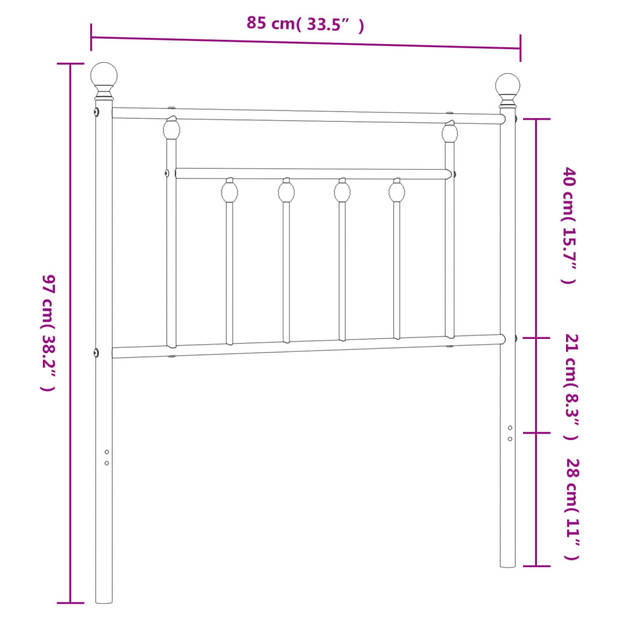 vidaXL Hoofdbord 80 cm metaal zwart