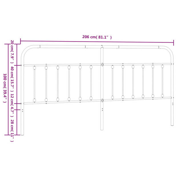 vidaXL Hoofdbord metaal zwart 200 cm