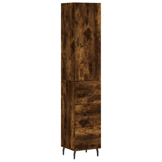 vidaXL Hoge kast 34,5x34x180 cm bewerkt hout gerookt eikenkleurig