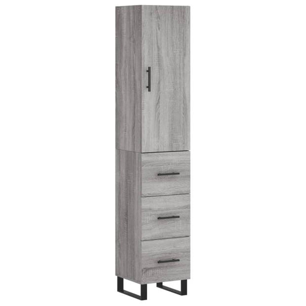 vidaXL Hoge kast 34,5x34x180 cm bewerkt hout grijs sonoma eikenkleurig