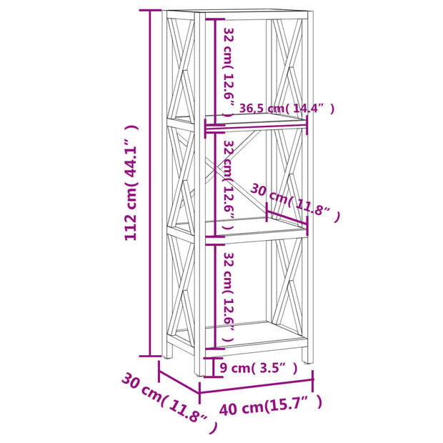 vidaXL Opbergrek 4-laags 40x30x112 cm massief eikenhout