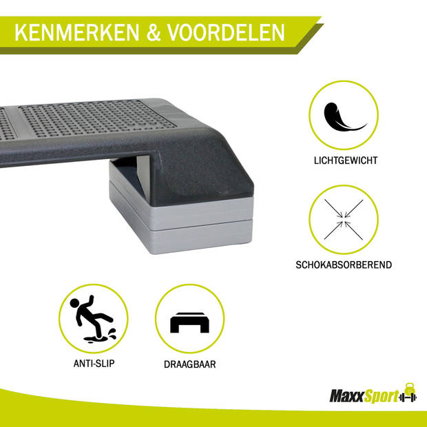 MaxxSport Aerobic Step - Stepbank - Fitness step -Fitness bank - In Hoogte Verstelbaar - 90 cm