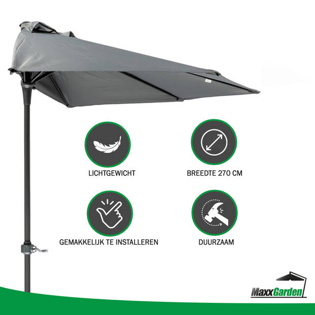 MaxxGarden Balkonparasol - aluminium parasol - halfrond - Ø 250 cm - antraciet