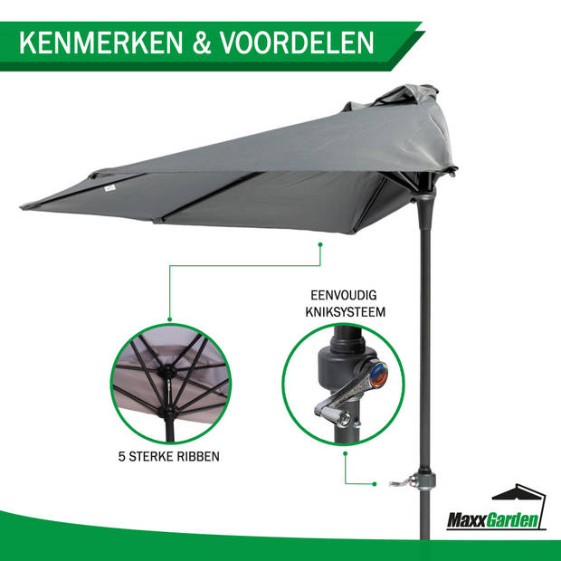 MaxxGarden Balkonparasol - aluminium parasol - halfrond - Ø 250 cm - antraciet