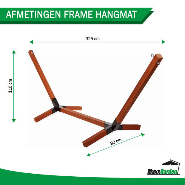 MaxxGarden Houten Hangmat - standaard met doek - Geimpregneerd - 325x90x110 cm