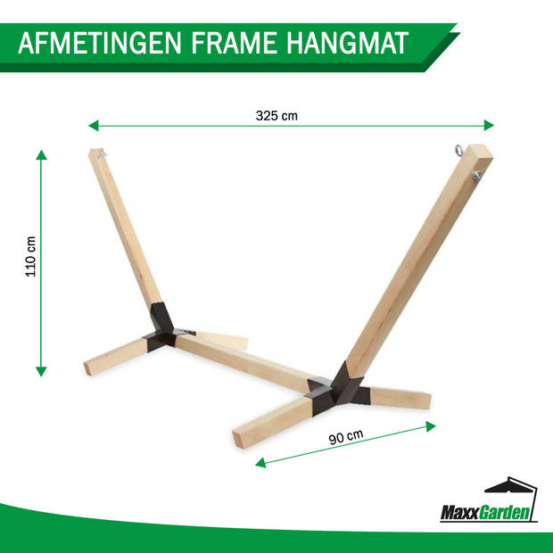 MaxxGarden Houten Hangmat - standaard met doek - 325x90x110 cm