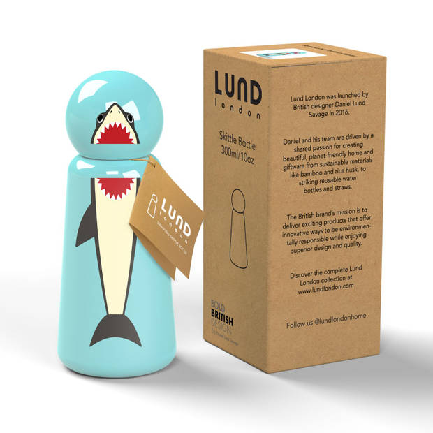 Lund - Skittle Drinkfles Dubbelwandig 300 ml Haai - Roestvast Staal - Blauw