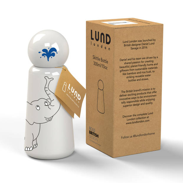 Lund - Skittle Drinkfles Dubbelwandig 300 ml Olifant - Roestvast Staal - Grijs