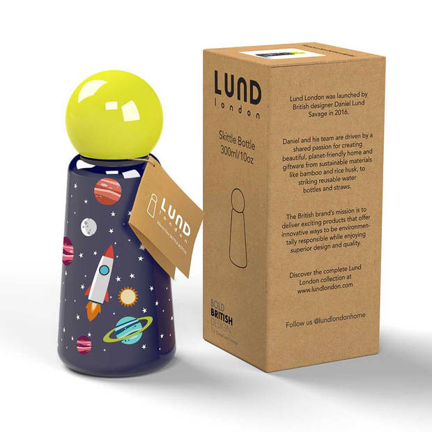 Lund - Skittle Drinkfles Dubbelwandig 300 ml Planeten - Roestvast Staal - Blauw