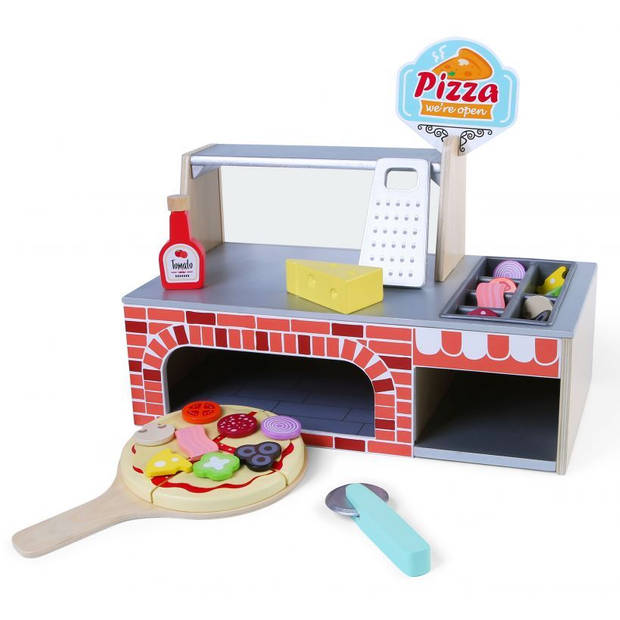 Ecotoys 34-delige houten pizzaria speelgoed set inclusief accessoires