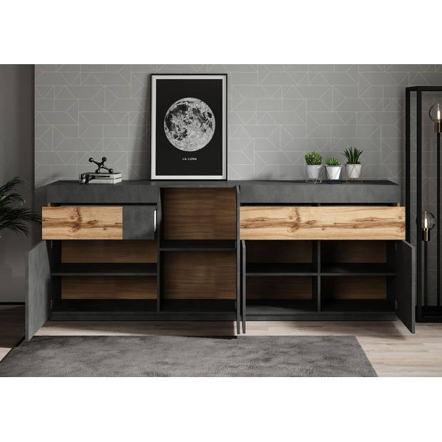 Meubella Dressoir Sublime - Grijs - Eiken - 219 cm