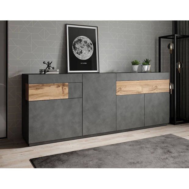 Meubella Dressoir Sublime - Grijs - Eiken - 219 cm