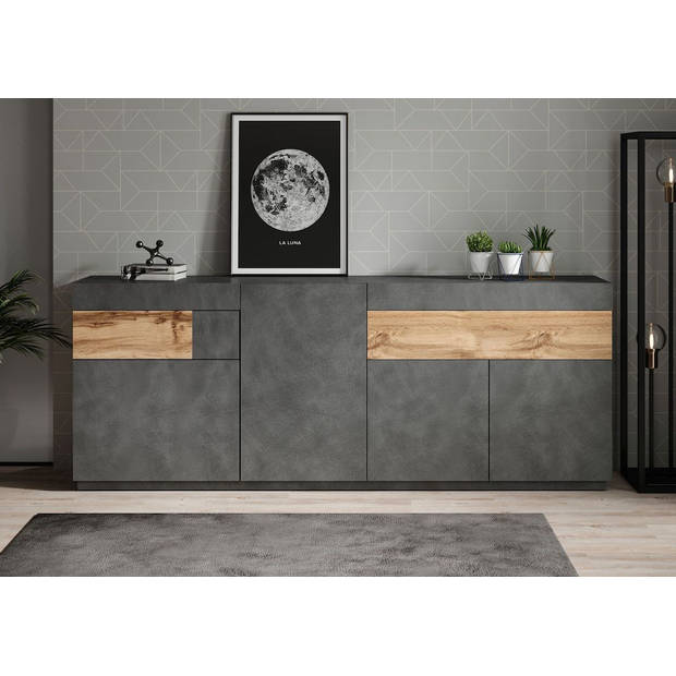 Meubella Dressoir Sublime - Grijs - Eiken - 219 cm