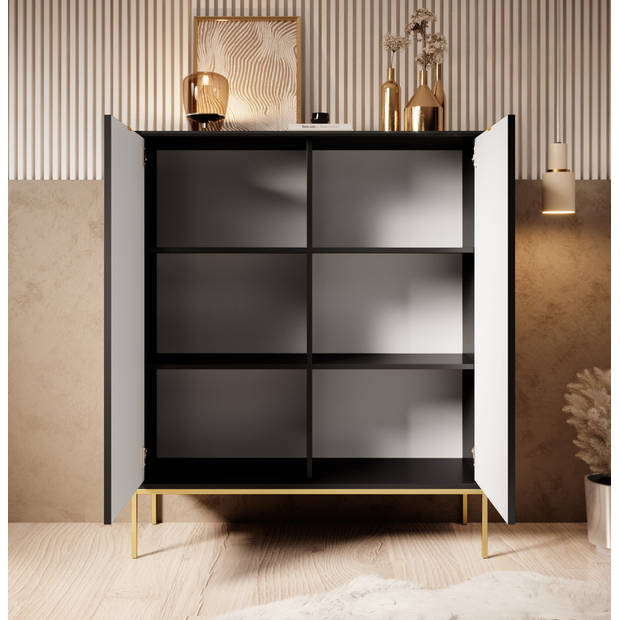 Meubella Dressoir Navil 2 - Zwart - 104 cm - Hoog