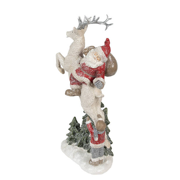 Clayre & Eef Beeld Kerstman 33 cm Rood Wit Polyresin Kerstfiguren Rood Kerstfiguren