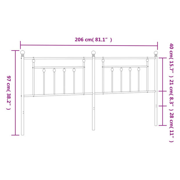 vidaXL Hoofdbord 200 cm metaal zwart