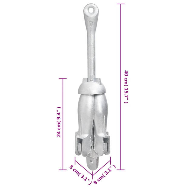 vidaXL Anker inklapbaar 3,2 kg smeedijzer zilverkleurig