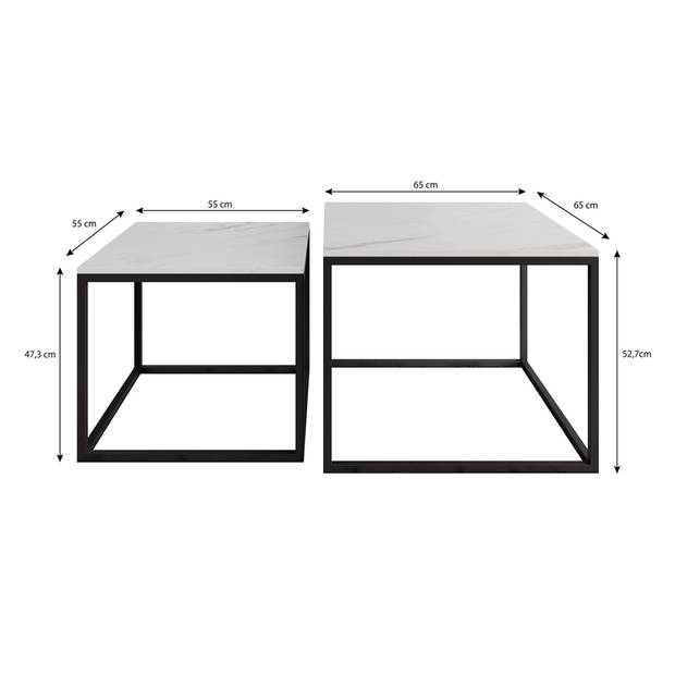 Meubella Salontafel Ventanas - Zwart Marmerlook - Set van 2