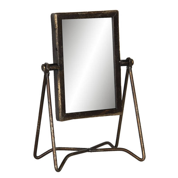 HAES DECO - Staande Spiegel Industrieel - Bruin - 15x10x22 cm - Metaal / Glas - Tafel Spiegel, Rechthoekige Spiegel