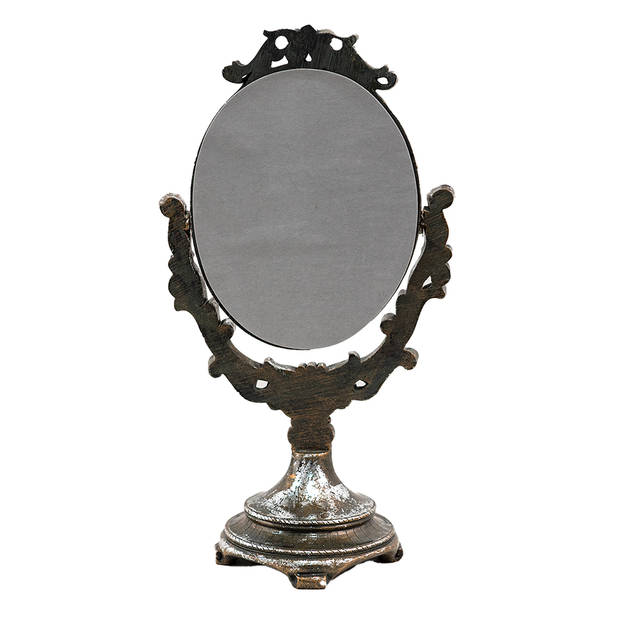 HAES DECO - Staande Spiegel - Bruin - 16x11x29 cm - Polyresin / Glas - Tafel Spiegel, Ovale Spiegel