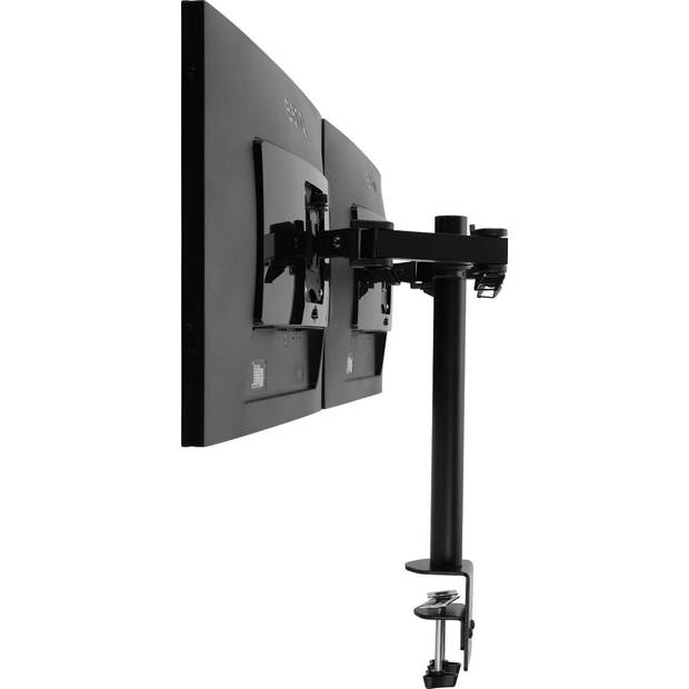 MoTronics robuuste dubbele monitorarm: 13-27 Inch Schermen, 2x8 KG Draagkracht, Kantelbaar & Draaibaar, Staal Zwart