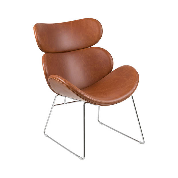 Cazy fauteuil kunstleer vintage cognac bruin - chromen onderstel.