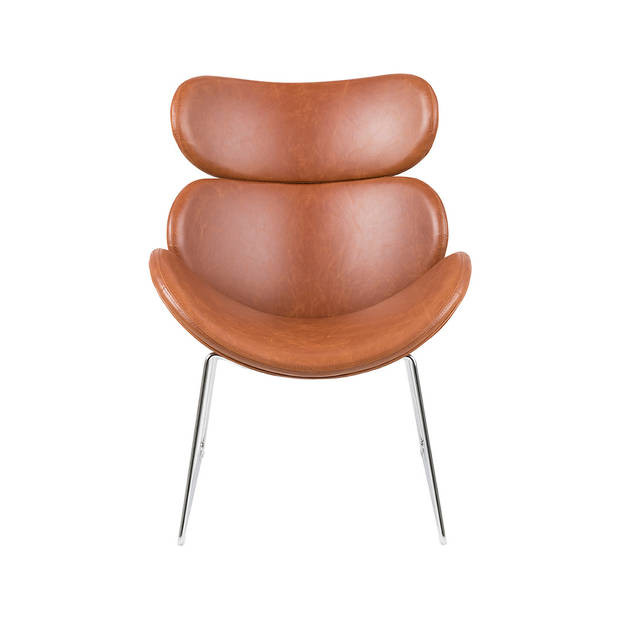 Cazy fauteuil kunstleer vintage cognac bruin - chromen onderstel.