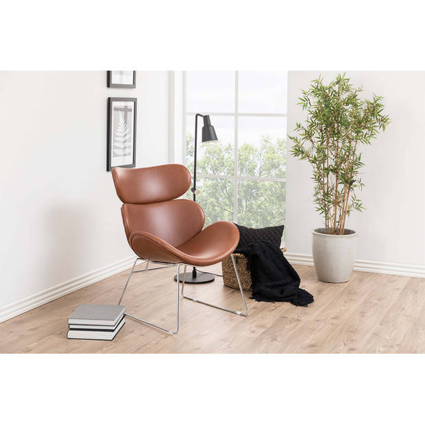 Cazy fauteuil kunstleer vintage cognac bruin - chromen onderstel.