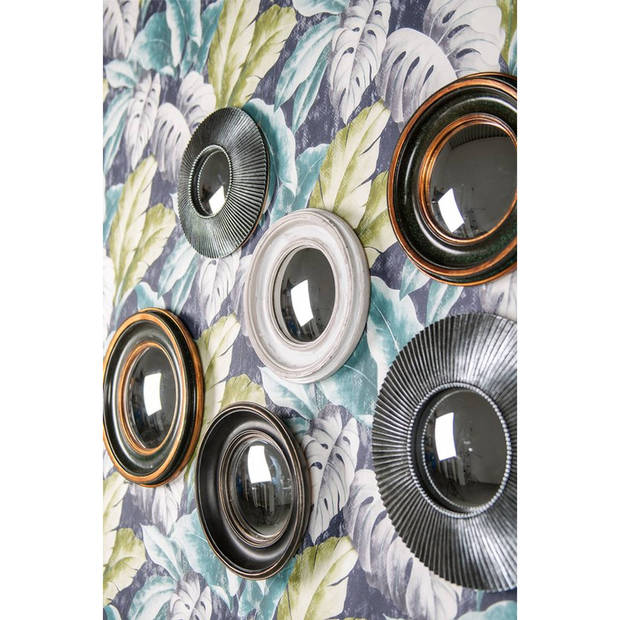 HAES DECO - Bolle ronde Spiegel - Zilverkleurig - Ø 18x3 cm - Kunststof / Glas - Wandspiegel, Spiegel rond, Convex Glas