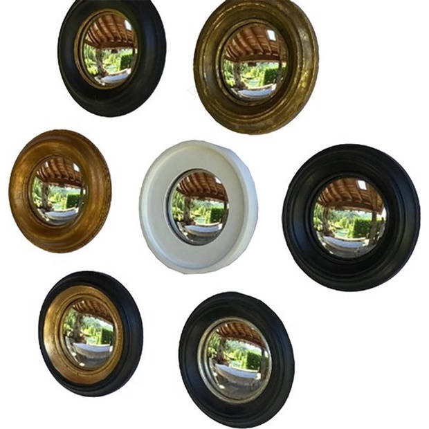 HAES DECO - Bolle ronde Spiegel - Goudkleurig - Ø 38x2 cm - Polyresin / Glas - Wandspiegel, Spiegel rond, Convex Glas