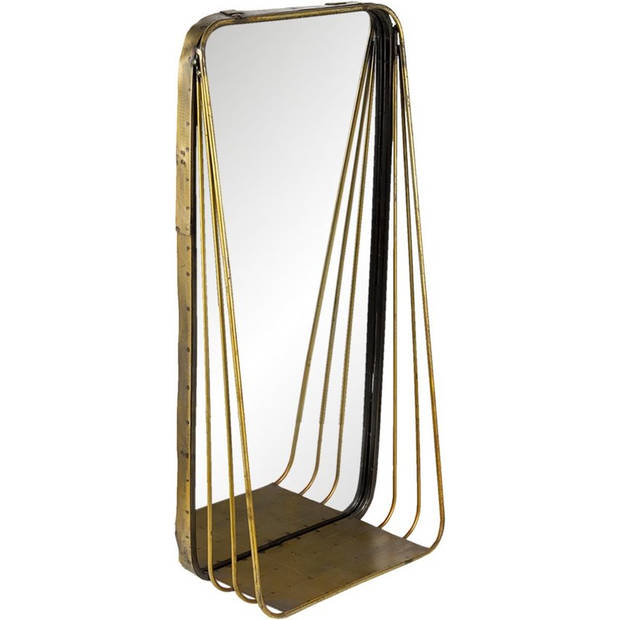 HAES DECO - Rechthoekige Spiegel met schap - Koperkleurig - 24x11x49 cm - Metaal / Glas - Wandspiegel, Spiegel Rechthoek