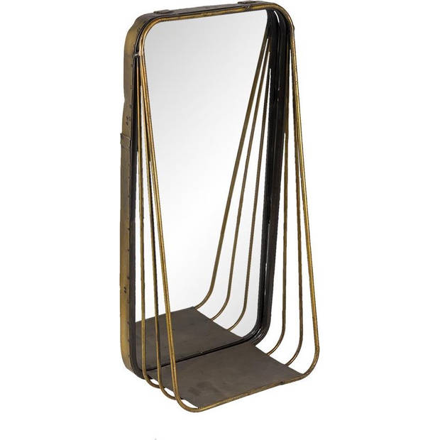 HAES DECO - Rechthoekige Spiegel met schap - Koperkleurig - 19x11x39 cm - Metaal / Glas - Wandspiegel, Spiegel Rechthoek