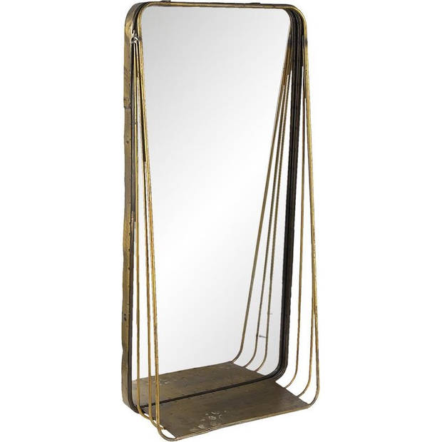 HAES DECO - Rechthoekige Spiegel met schap - Koperkleurig - 29x11x59 cm - Metaal / Glas - Wandspiegel, Spiegel Rechthoek