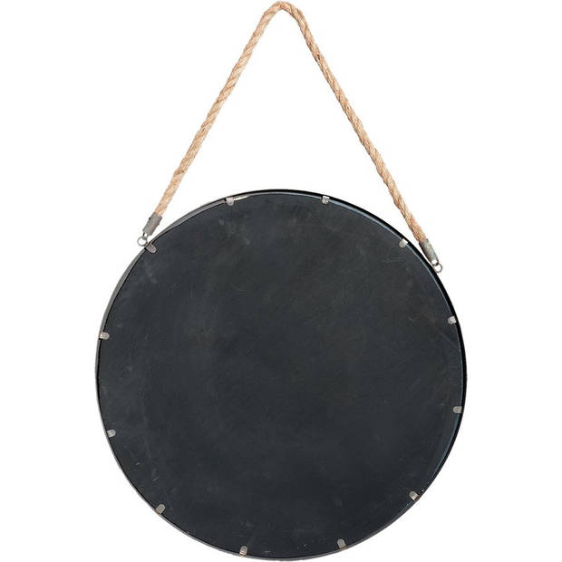 HAES DECO - Ronde Spiegel met Touw - Grijs - Ø 56x3 cm - Metaal - Wandspiegel, Spiegel rond